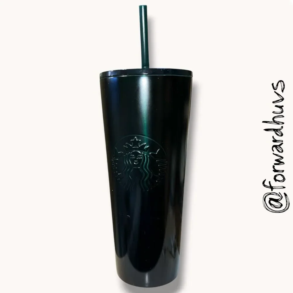 Starbucks 2020 Dark Green Black Gradient Tumbler Damaged Straw 24 oz